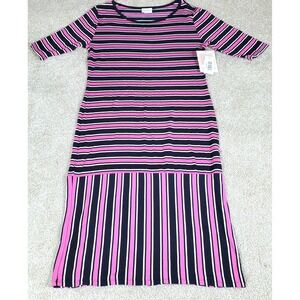 LULAROE Womens Julia Dress Size M Pink Black Striped NWTGS Stretchy 38 1/2" Long